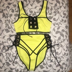 Black and Yellow Two Piece Swimsuit/Rave Outfit